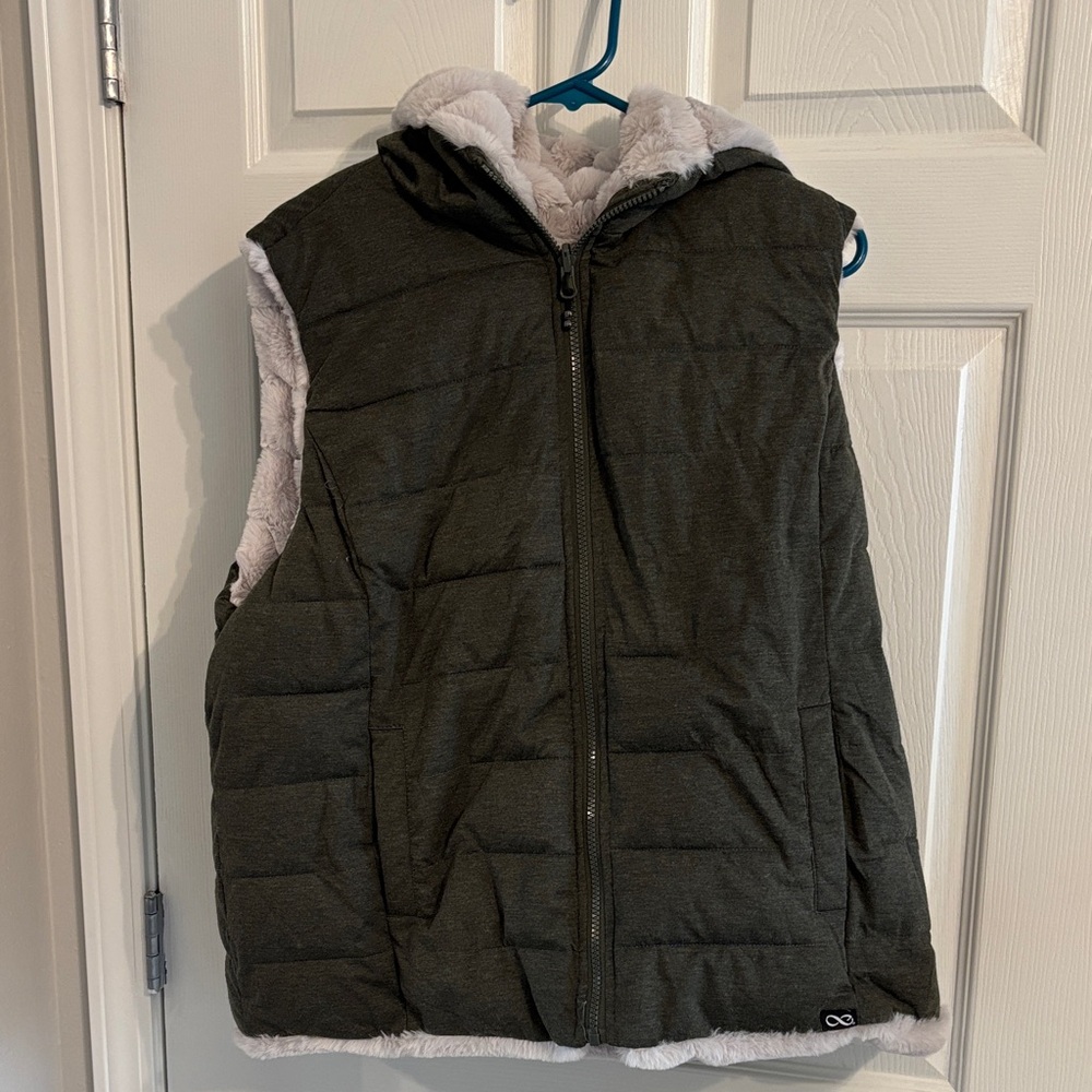 Olive Green Quilted Reversible Vest with Hood